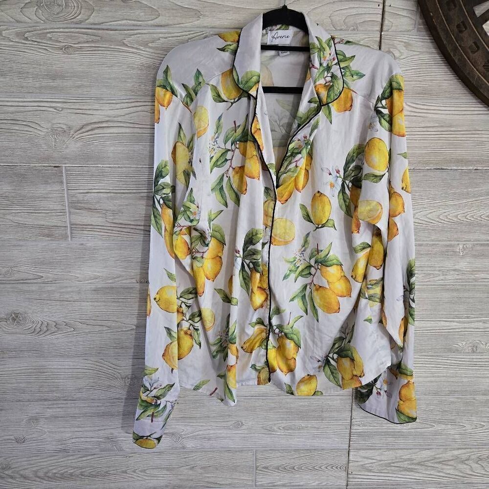 Averie Lemon Classy Button Down Womens SZ XXXL Satin Top
